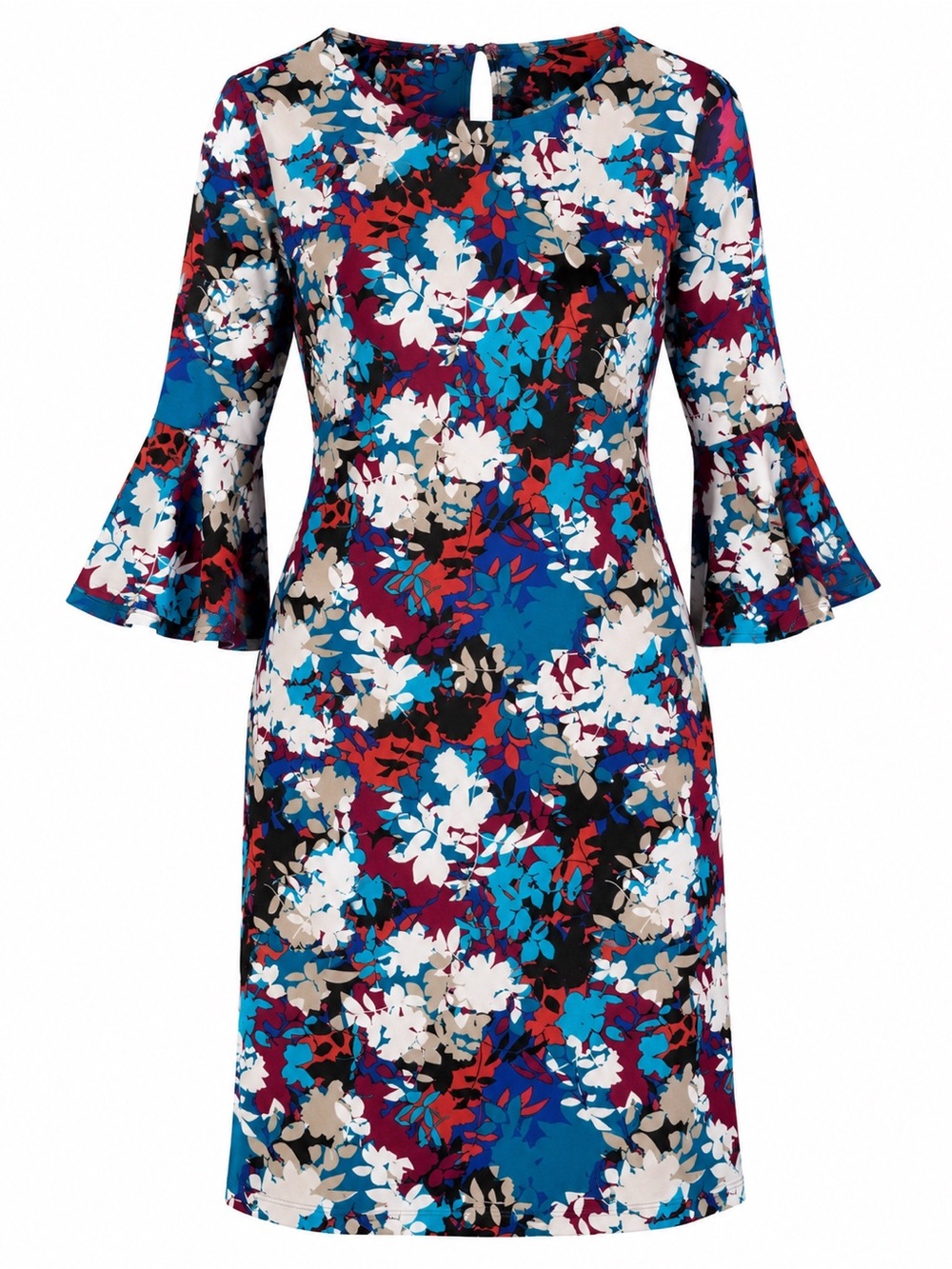 Chaps Plus Size 14 Multicolor Floral Bell Sleeve Stretch Shift Dress